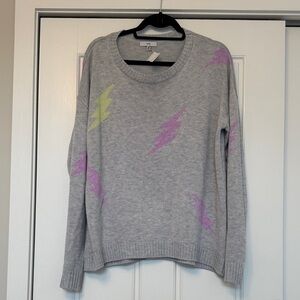 NWT Fate Gray Sweater with Purple and Yellow Lightning Bolts